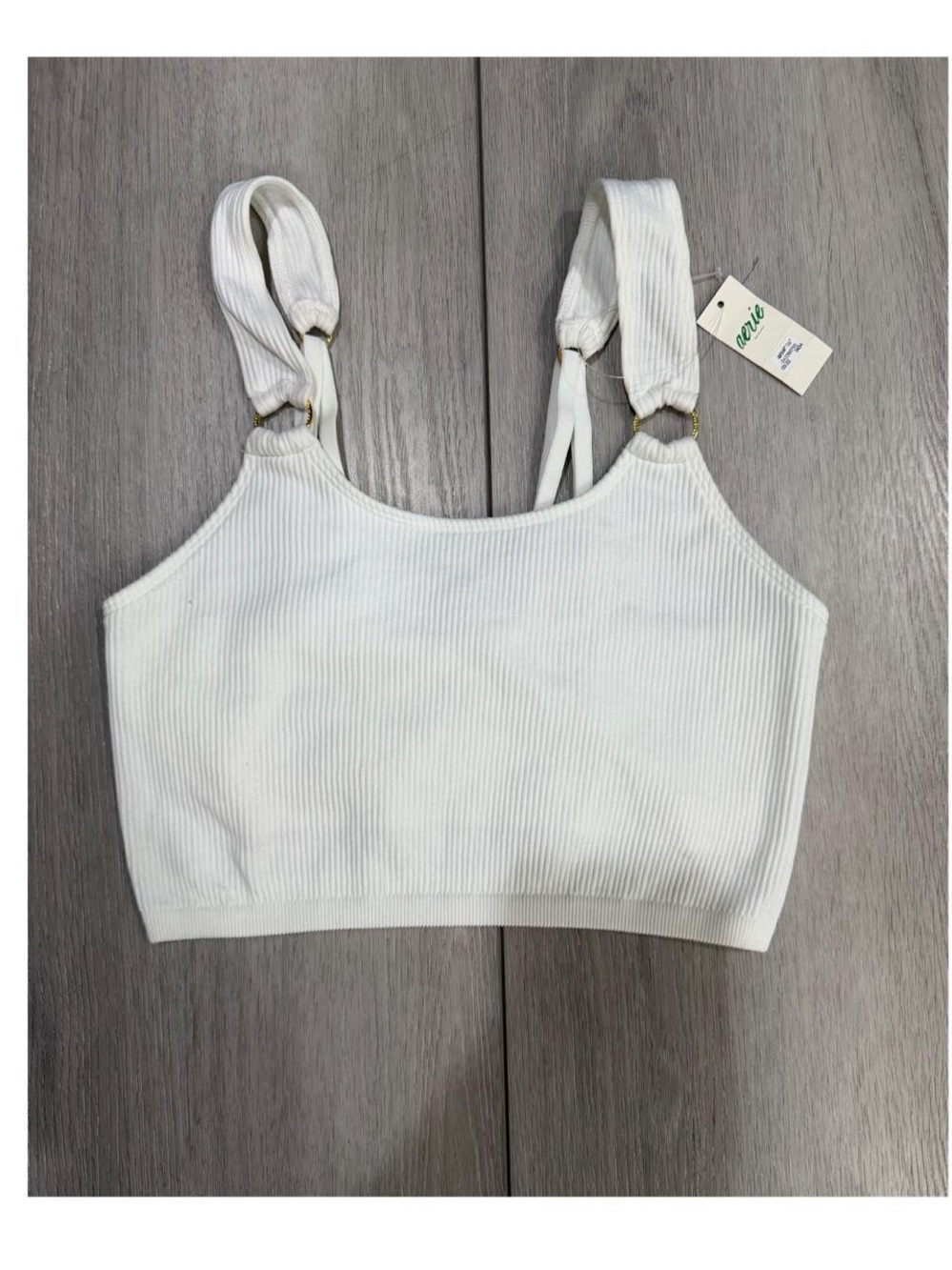 Aerie White Ribbed Crop Tank with Ring-Strap Details